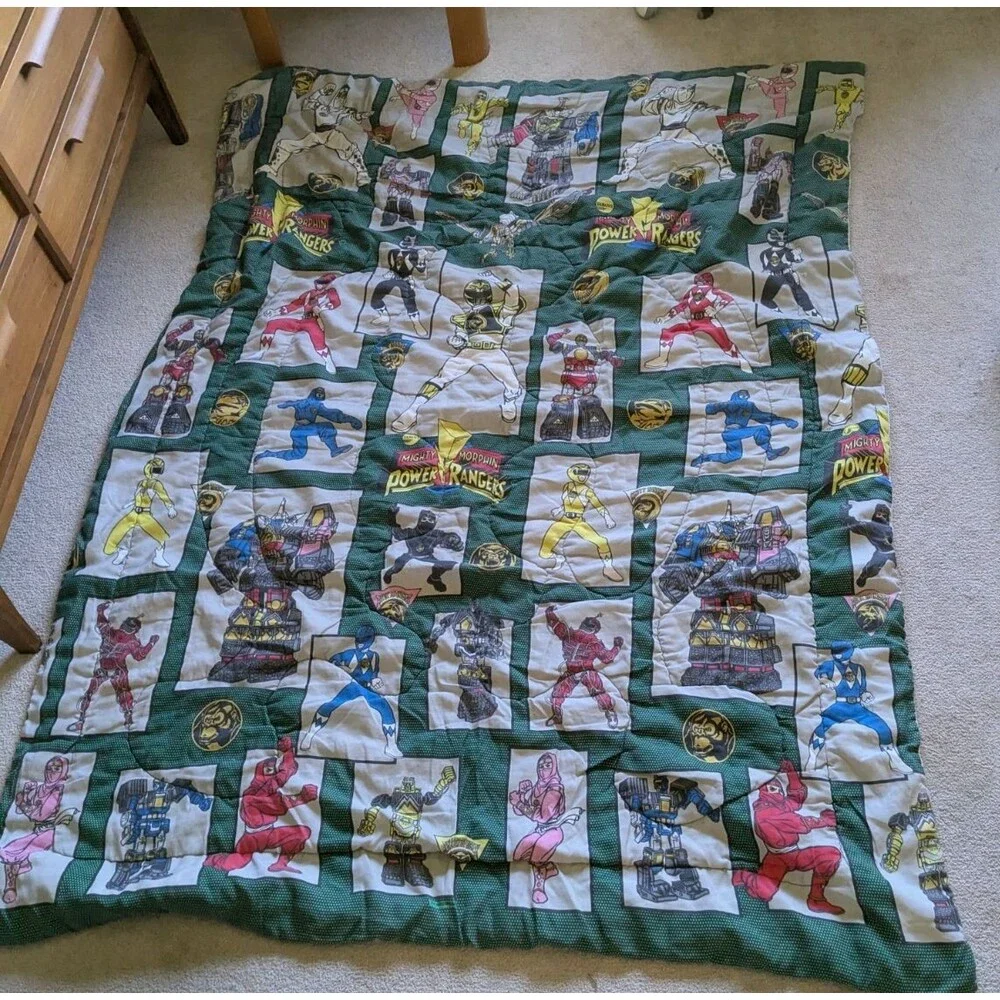 Mighty Morphin Power Rangers Comforter Blanket twin Size 84x62 Vintage 1995